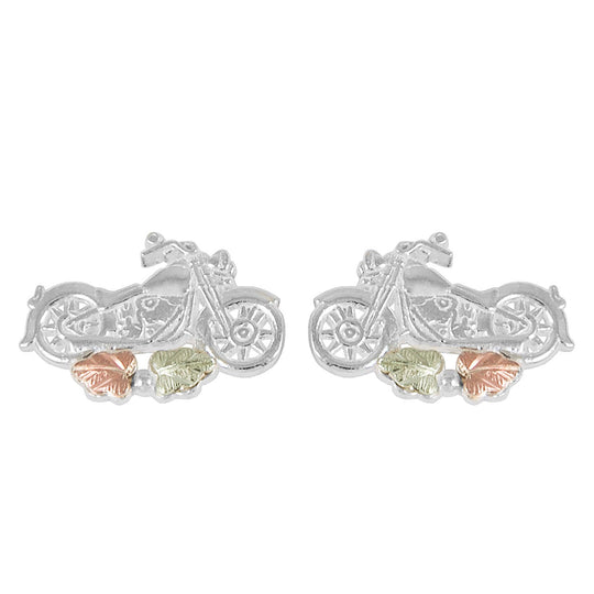 Sterling Silver Black Hills Gold Motorcycle Earrings - Jewelry