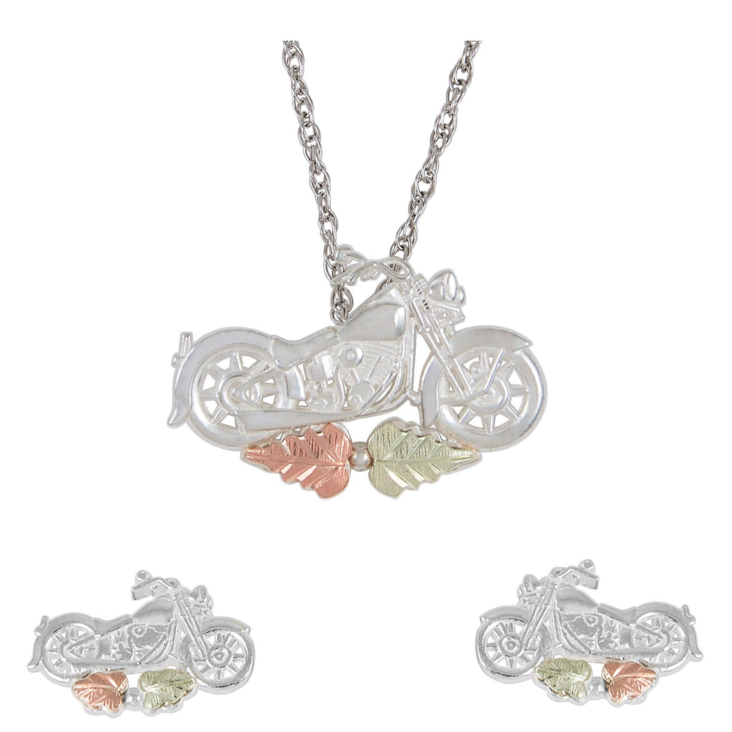Sterling Silver Motorcycle Earrings & Pendant Set - Jewelry