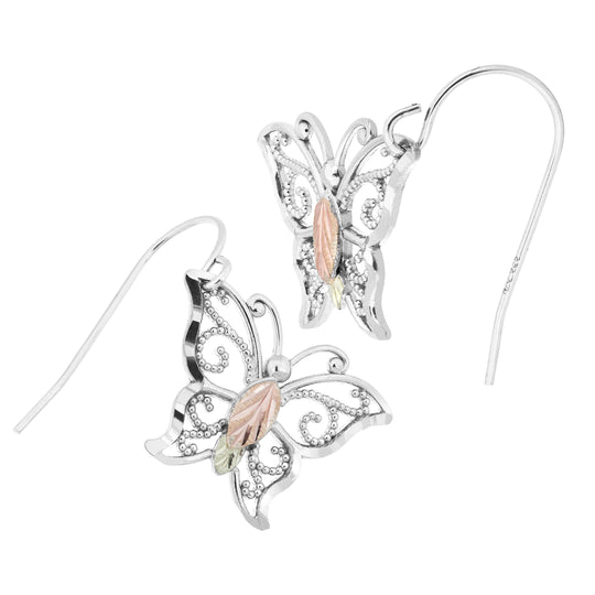 Sterling Silver Black Hills Gold Bright Butterfly Earrings - Jewelry