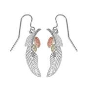 Sterling Silver Black Hills Gold Feather Earrings - Jewelry