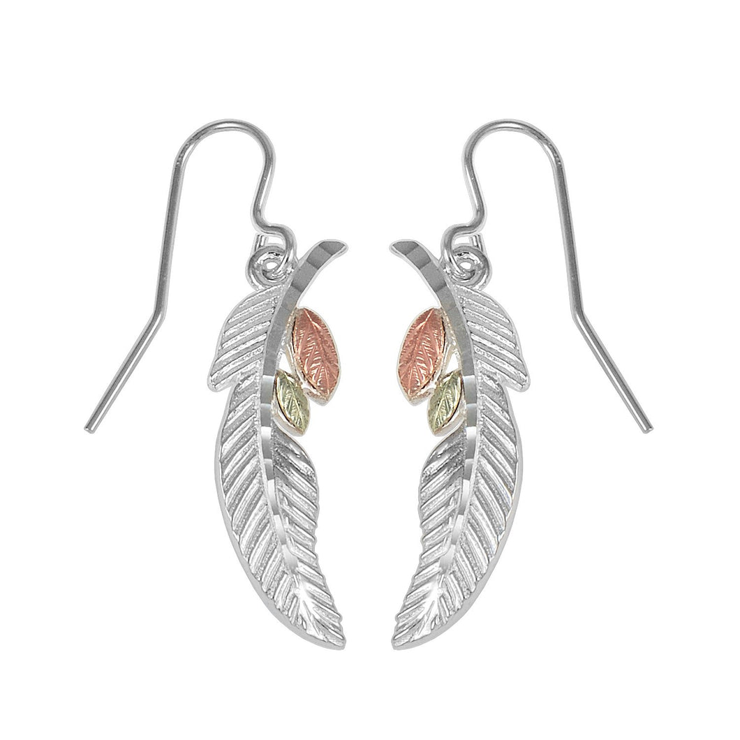 Sterling Silver Black Hills Gold Feather Earrings - Jewelry