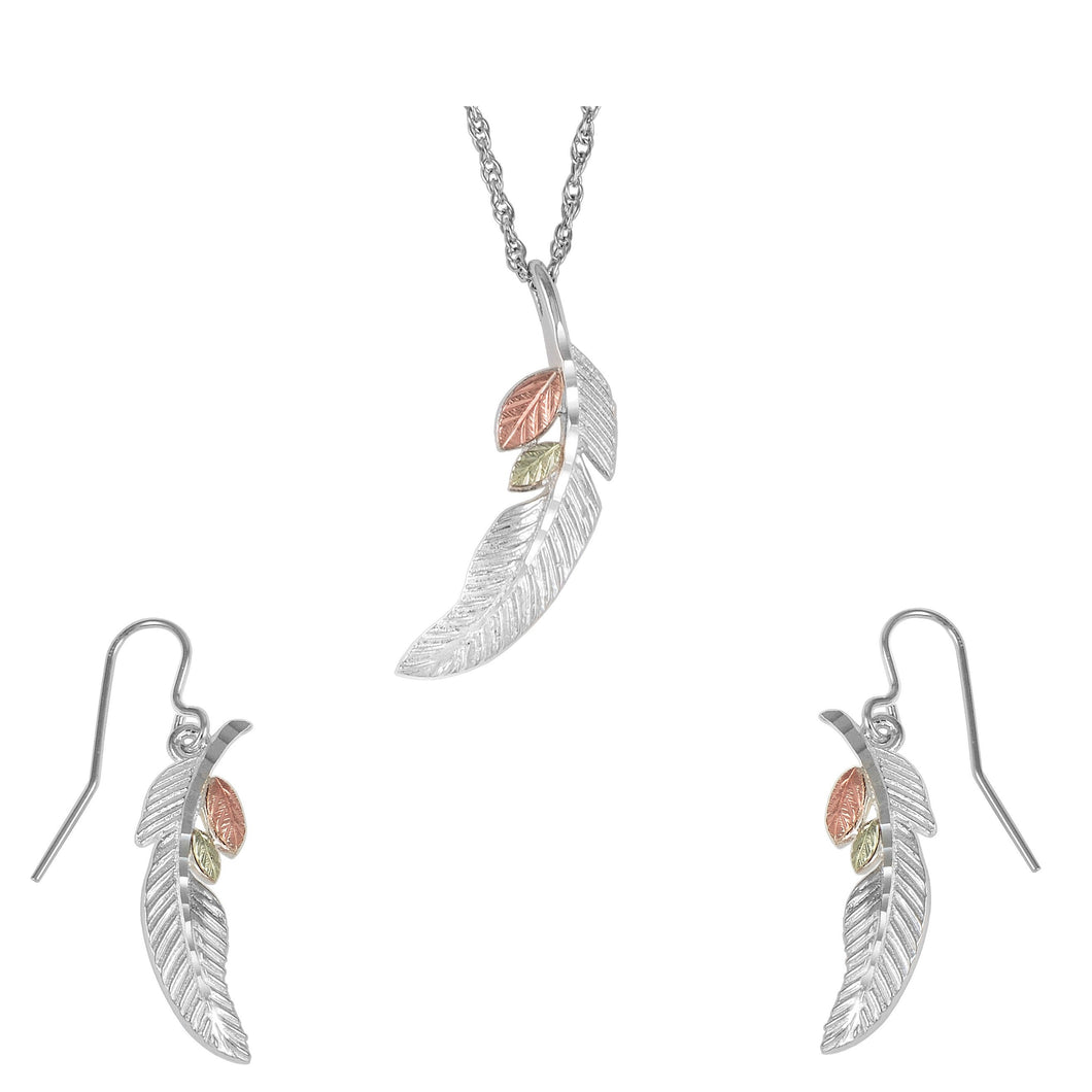 Sterling Silver Feather Earrings & Pendant Set - Jewelry
