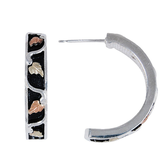 Sterling Silver Black Hills Gold Half Hoop Antiqued Earrings I - Jewelry