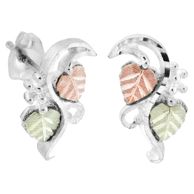 Sterling Silver Black Hills Gold Double Leaf Earrings - Jewelry