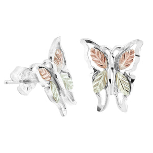 Sterling Silver Black Hills Gold Long Butterfly Earrings - Jewelry
