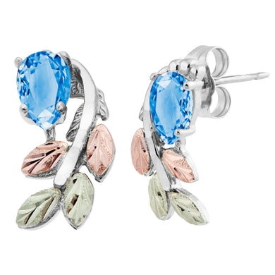 Sterling Silver Black Hills Gold Pear Cut Blue Topaz Earrings - Jewelry