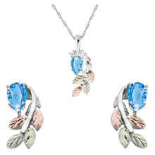 Sterling Silver Pear Cut Blue Topaz Earrings & Pendant Set - Jewelry