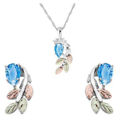 Sterling Silver Pear Cut Blue Topaz Earrings & Pendant Set - Jewelry