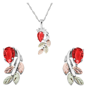 Sterling Silver Pear Cut Garnet Earrings & Pendant Set - Jewelry