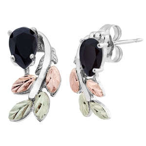Sterling Silver Black Hills Gold Pear Cut Onyx Earrings - Jewelry