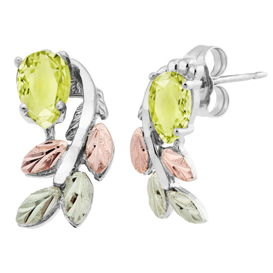 Sterling Silver Black Hills Gold Pear Cut Peridot Earrings - Jewelry