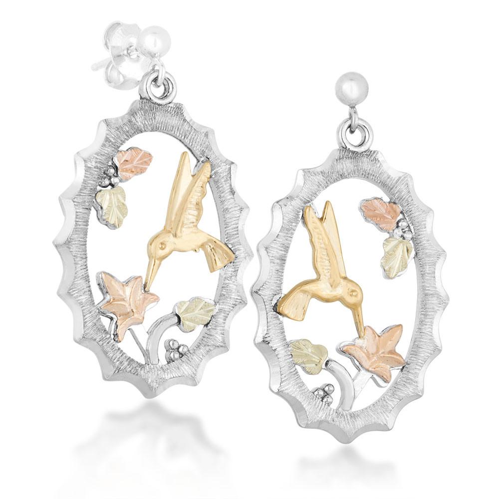 Sterling & Black Hills Gold Hummingbird Earrings - Jewelry