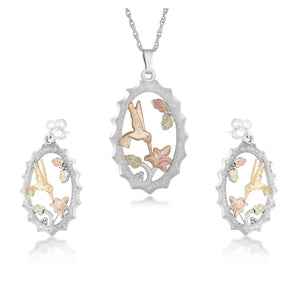 Sterling on Black Hills Gold Hummingbird Earrings & Pendant Set - Jewelry