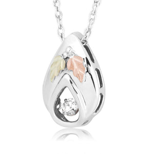 Sterling Silver Black Hills Gold Teardrop Diamond Pendant - Jewelry