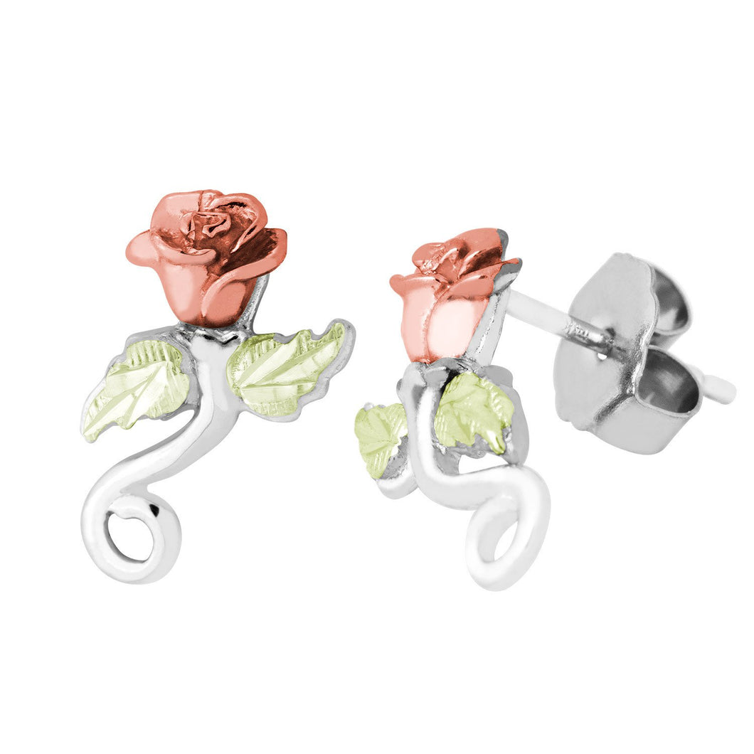 Sterling Silver & Black Hills Gold Rose Earrings - Jewelry