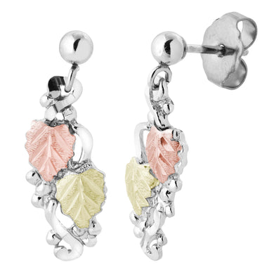 Sterling Silver on Black Hills Gold Dangling Leaves Earrings - Jewelry