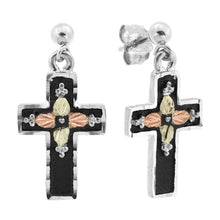 Sterling Silver on Black Hills Gold Antiqued Cross Earrings - Jewelry