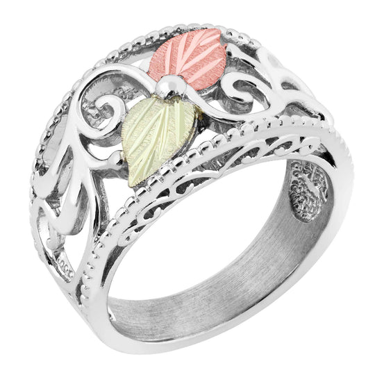 Sterling on Black Hills Gold Woven Leaves Ring - Jewelry