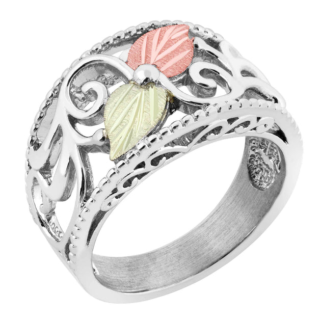 Sterling on Black Hills Gold Woven Leaves Ring - Jewelry
