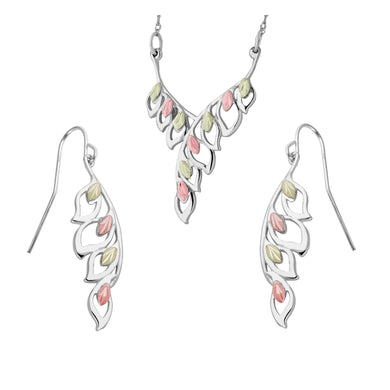 Sterling Black Hills Gold Foliage Earrings & Pendant Set - Jewelry