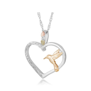 Sterling Silver Black Hills Gold Hummingbird Heart Pendant - Jewelry