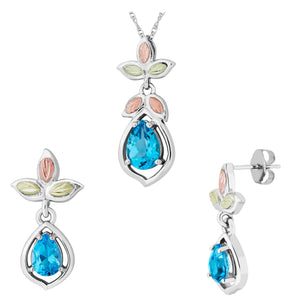 Sterling Black Hills Gold Blue Topaz Earrings & Pendant Set - Jewelry