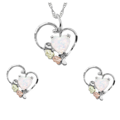 Black Hills Gold on Sterling Opal Heart Pendant & Earrings Set - Jewelry