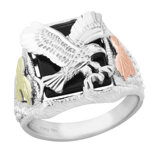 Mens Sterling Silver Black Hills Gold Swooping Eagle Ring - Jewelry