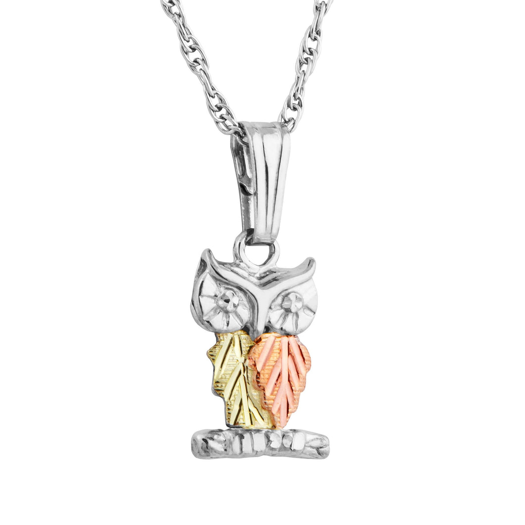 Sterling Silver Black Hills Gold Owl Pendant & Necklace - Jewelry