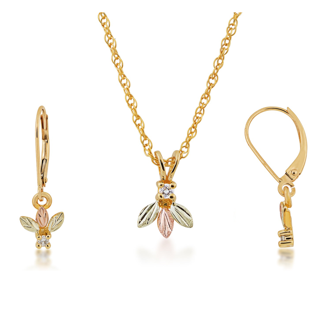 Ritzy Diamond - Black Hills Gold Earrings & Pendant Set