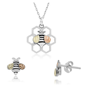 Buzzing Bees - Silver Black Hills Gold Earrings & Pendant Set