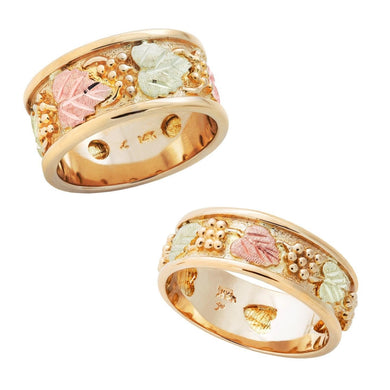14 Karat Black Hills Gold His & Hers Inlaid Foliage Wedding Ring Set