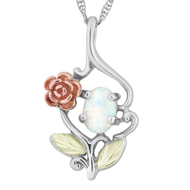 Sterling Silver Black Hills Gold Opal and Rose Pendant - Jewelry