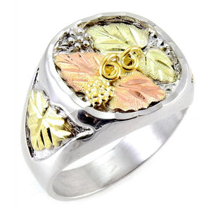 Men's Sterling Silver Black Hills Gold Colorful Inlaid Foliage Ring