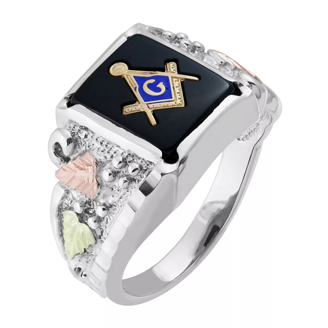 Men's Sterling Silver Black Hills Gold Square Masonic Ring