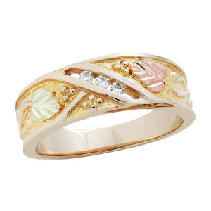 Mens 14K Three Diamond Black Hills Gold Ring - Jewelry
