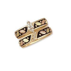 Black Hills Gold 14K Antiqued Wedding Diamond Ring I - Jewelry
