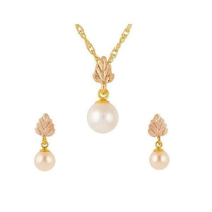 Black Hills Gold Pearl Earrings & Pendant Set