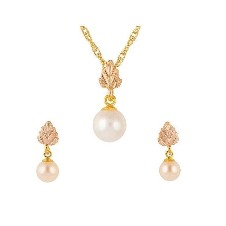 Black Hills Gold Pearl Earrings & Pendant Set