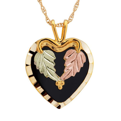 Black Hills Gold Beautiful Onyx Heart Pendant & Necklace - Jewelry