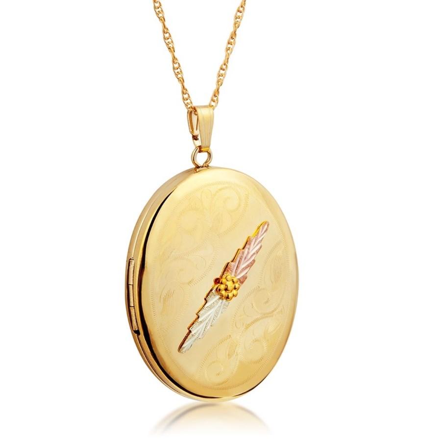 Black Hills Gold Round Fancy Locket Pendant & Necklace - Jewelry