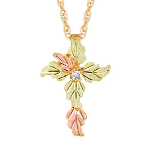 Black Hills Gold Leafy Diamond Cross Pendant & Necklace - Jewelry