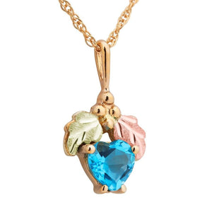 Black Hills Gold Heart Cut Blue Topaz Pendant & Necklace - Jewelry