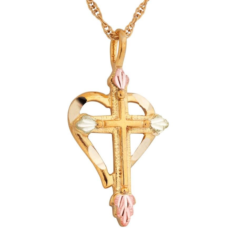 Black Hills Gold Cross and Heart Pendant & Necklace - Jewelry