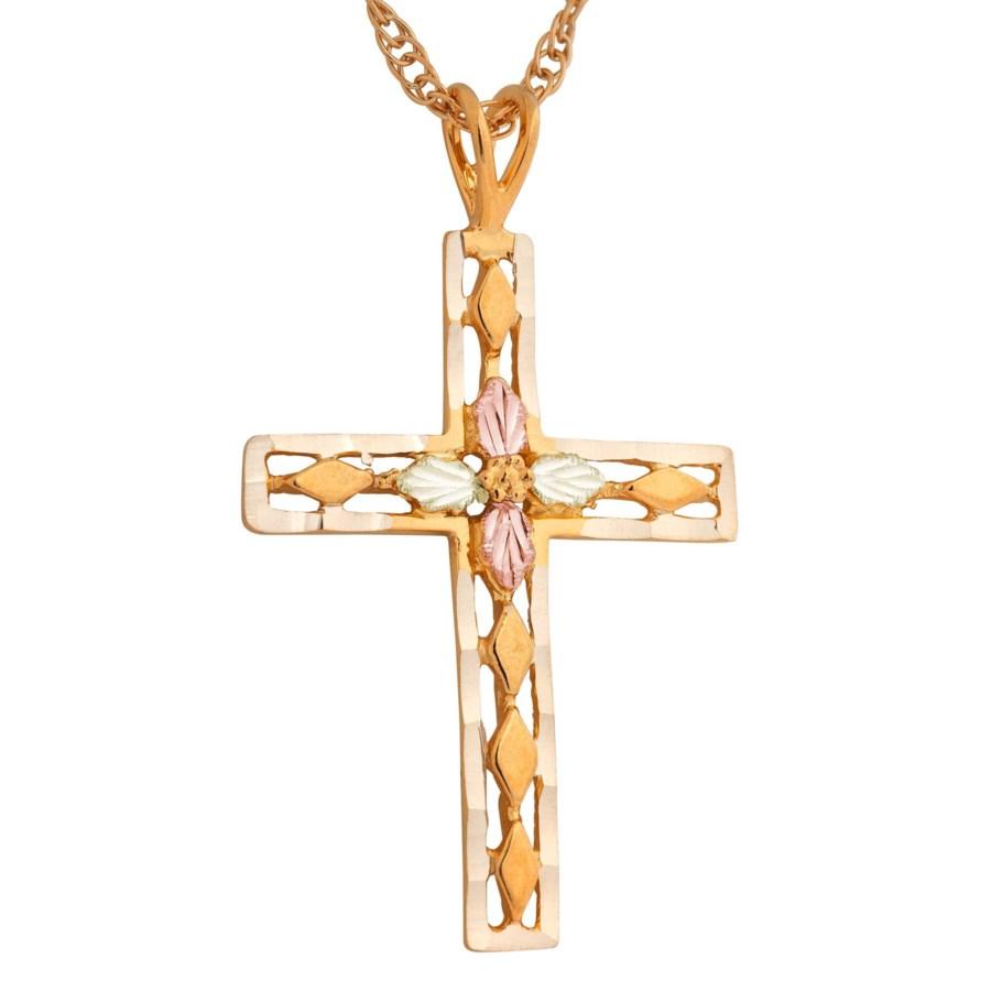 Black Hills Gold Leafy Cross Pendant & Necklace - Jewelry