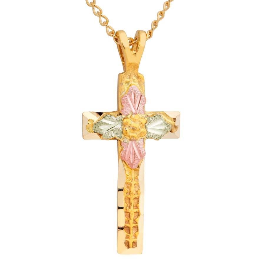 Black Hills Gold Leafy Cross Pendant & Necklace III - Jewelry