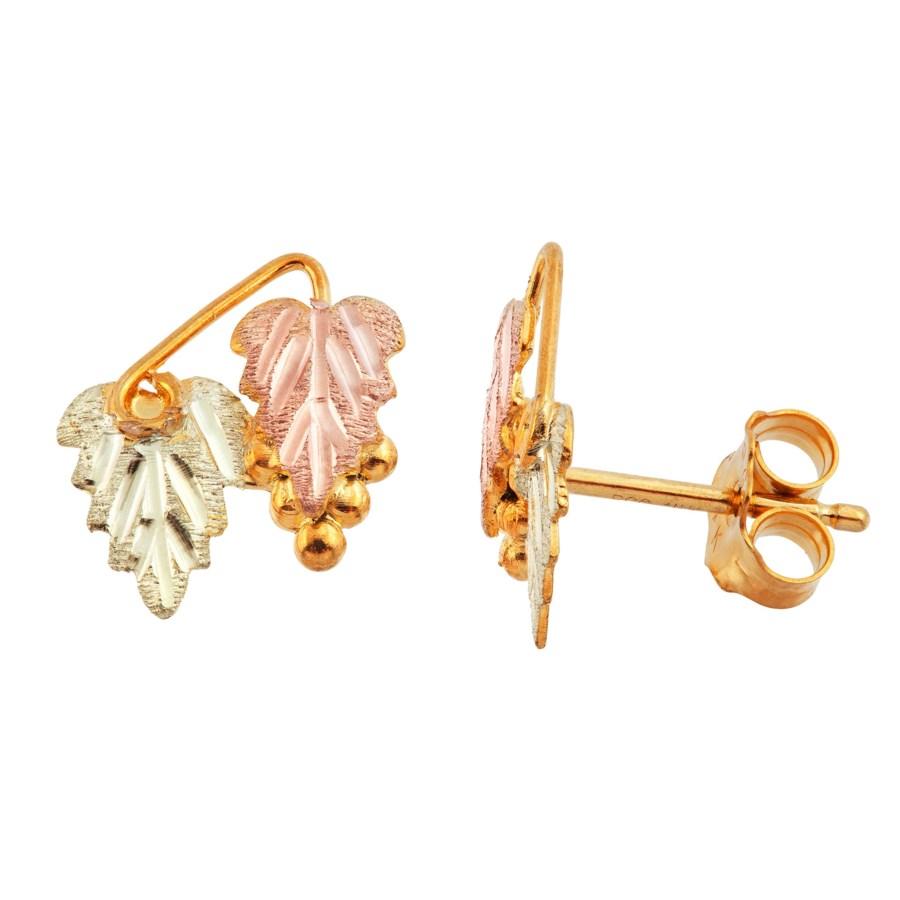 Black Hills Gold Dual Leaf and Grape Earrings - Jewelry