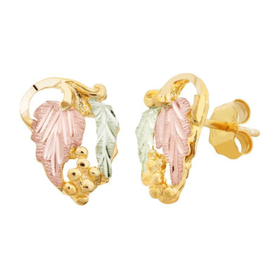 Black Hills Gold Dual Leaf and Grape Earrings Style II - Jewelry
