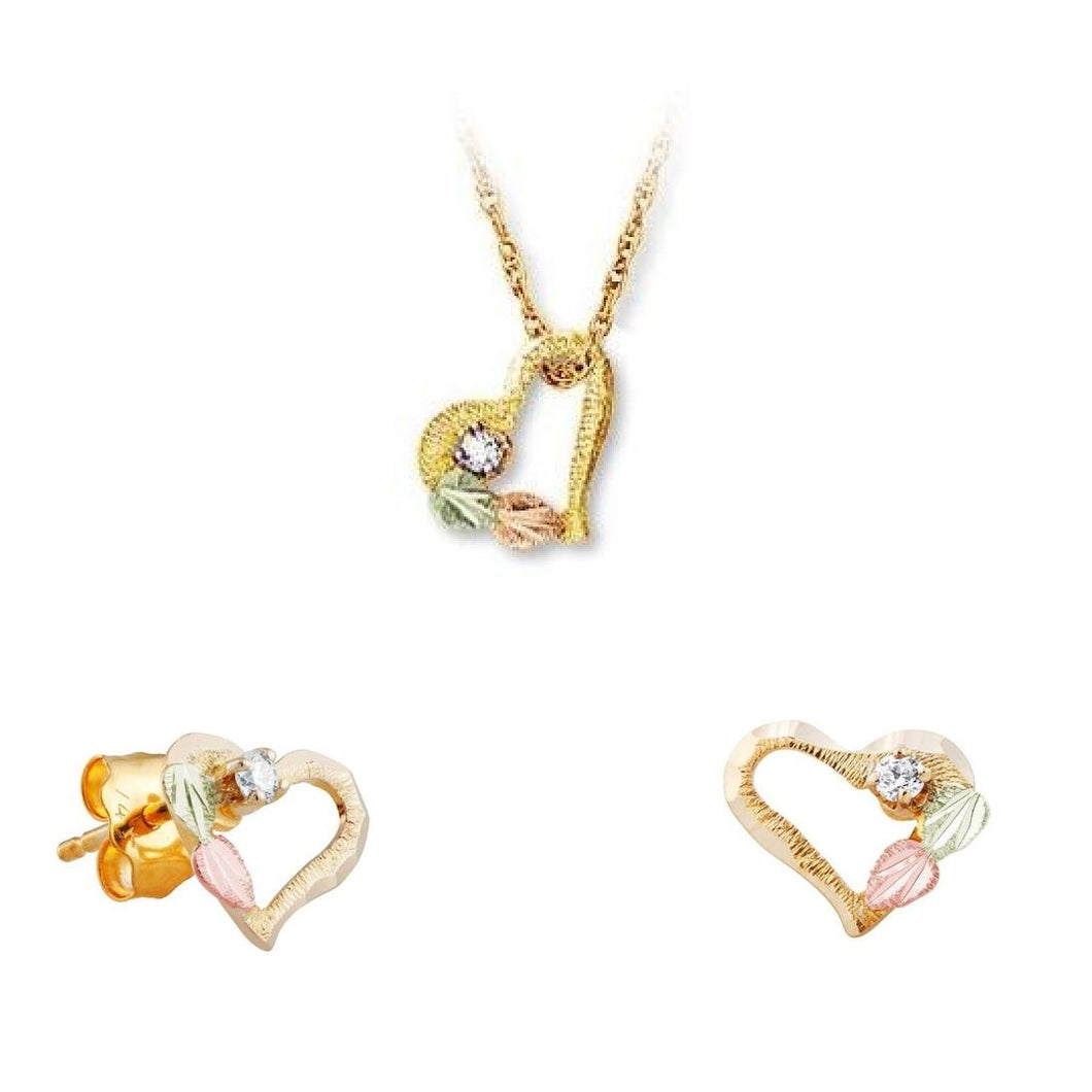 Diamond Hearts - Black Hills Gold Earrings & Pendant Set