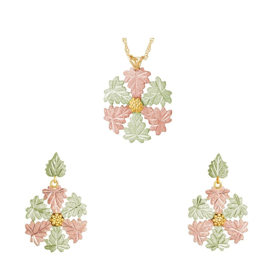 Black Hills Gold Snowflake Design Earrings & Pendant Set